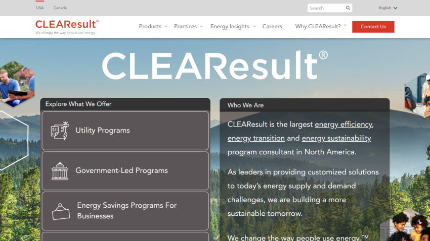 Homepage of CLEARresult showcasing energy efficiency programs and services.