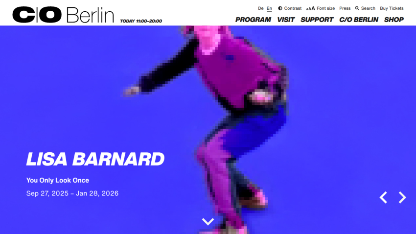 C/O Berlin website featuring Lisa Barnard exhibition 'You Only Look Once' from Sep 27, 2025 to Jan 28, 2026