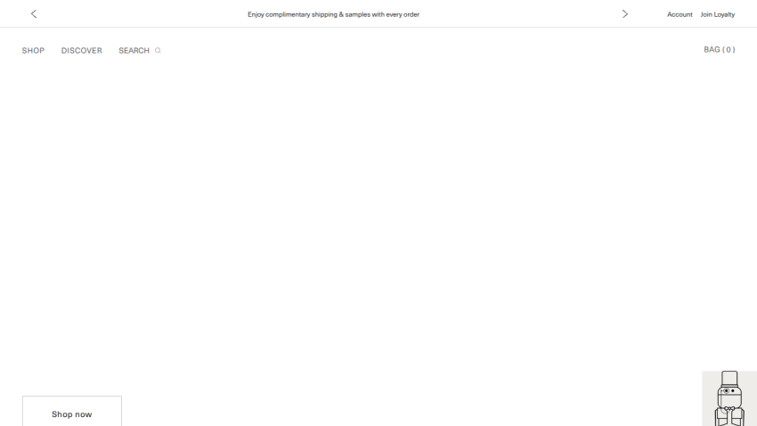 Website header with navigation links and a hero section featuring a 'Shop now' button and a price tag of $99.11