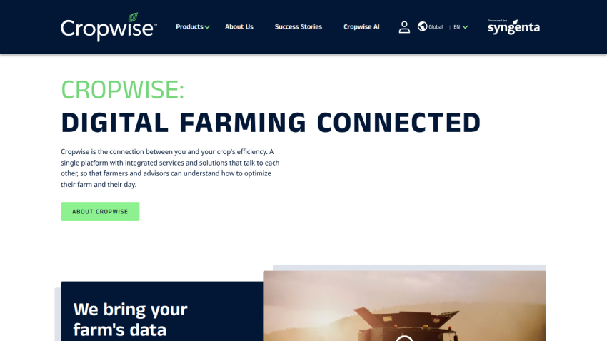 Cropwise: Digital farming connected with a call to action and data management focus.