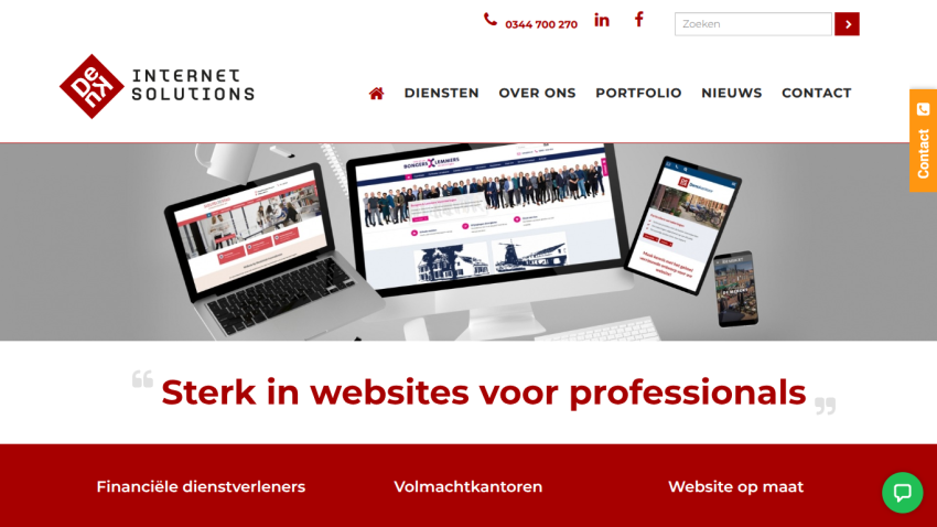 De Kuij Internet Solutions homepage showing services for professionals with images of websites on multiple devices and navigation menu