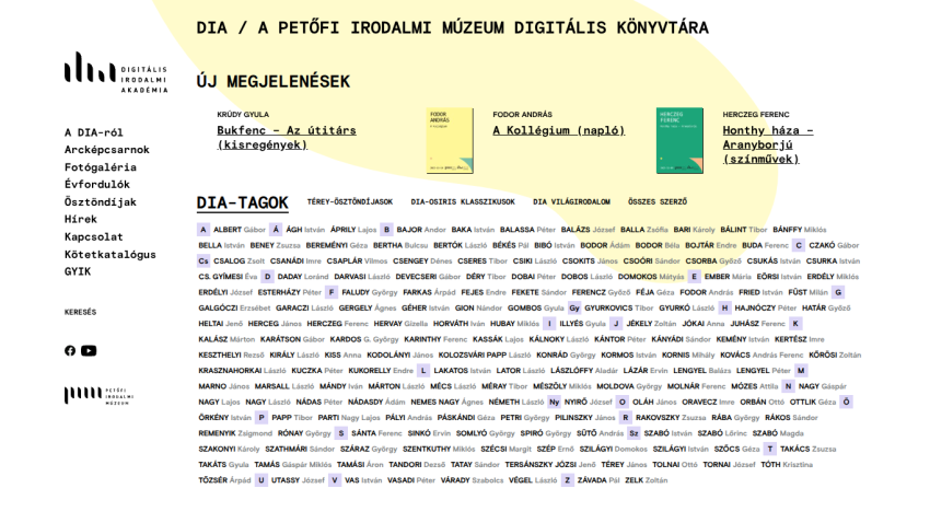 Digital Literary Academy website showing new publications and member list with navigation menu