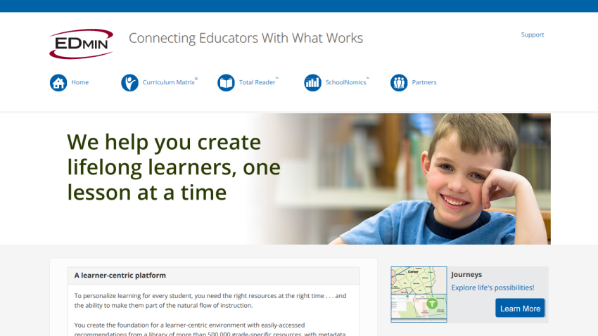Edmin website header with navigation and hero section promoting personalized learning resources for educators