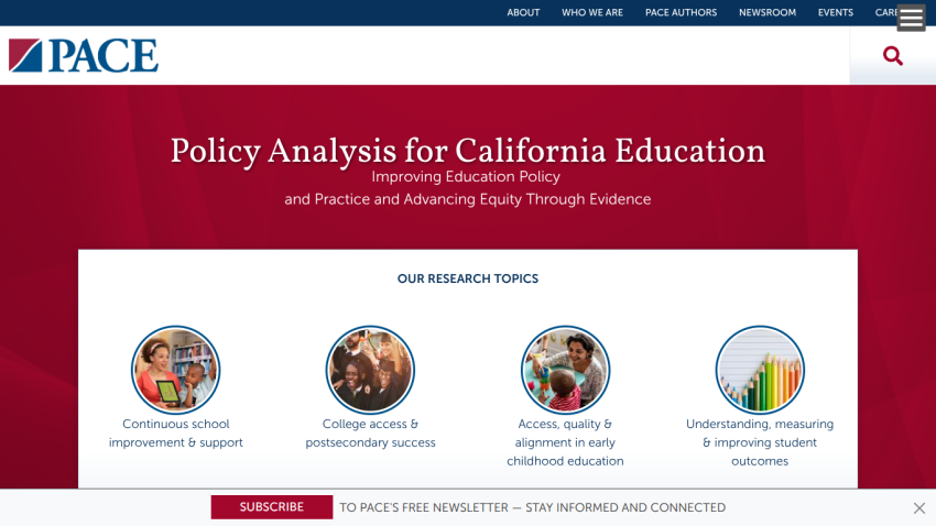 Policy Analysis for California Education with research topics on school improvement, college access, early childhood education, and student outcomes