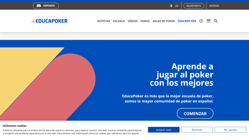 EducaPoker homepage with headline about learning poker with the best and a call to action button