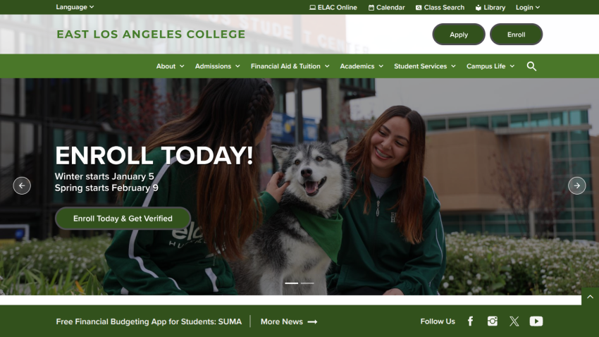 Easy Los Angeles College enrollment page with headline, call to action button, and smiling woman with dog