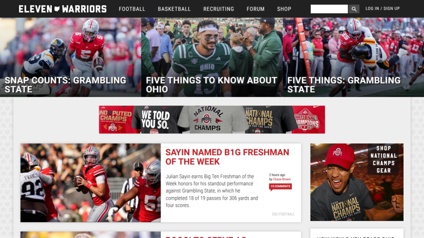 Sports news website featuring articles and highlights about Ohio State football.