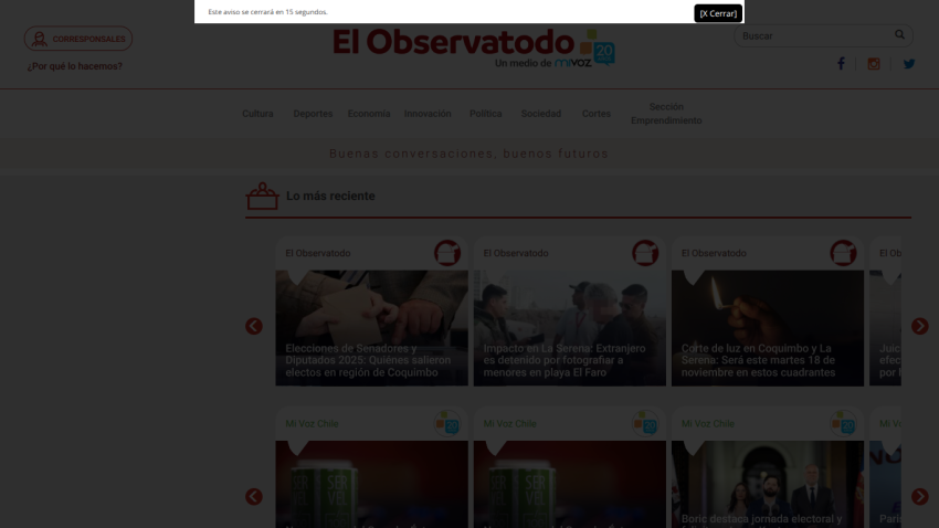 El Observatodo news website with navigation menu and recent news articles in Spanish