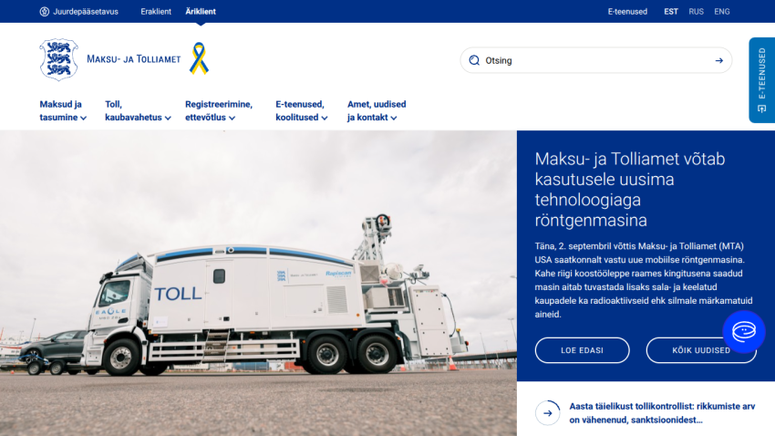Homepage featuring a large vehicle and text about technology in transportation.