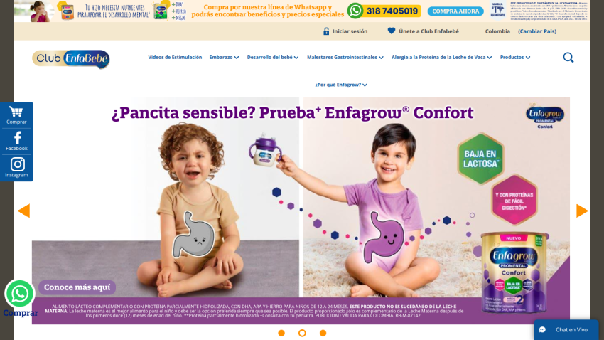 Enfagrow Confort product for sensitive stomachs with images of two toddlers and product benefits