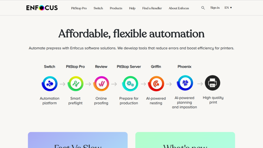 Affordable automation solutions with key features and icons displayed.