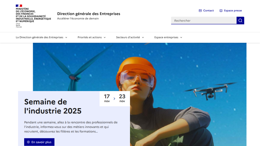 French Ministry of Economy website promoting Industry Week 2025 with event dates and description