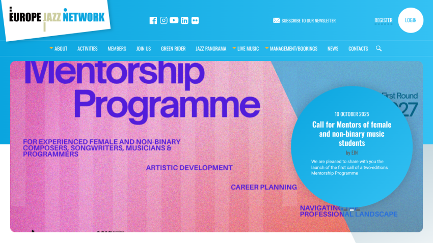 Europe Jazz Network Mentorship Programme for experienced female and non-binary music professionals with call for mentors dated 10 October 2025