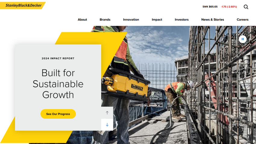 Stanley Black & Decker 2024 Impact Report promoting sustainable growth with a construction site background