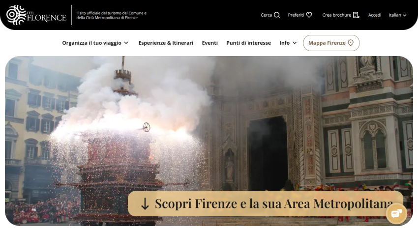 Official tourism site for Florence with navigation and a festive event image in front of historic architecture