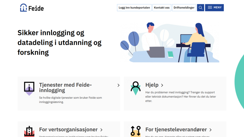 Login and data sharing services for education and research with navigation and help options