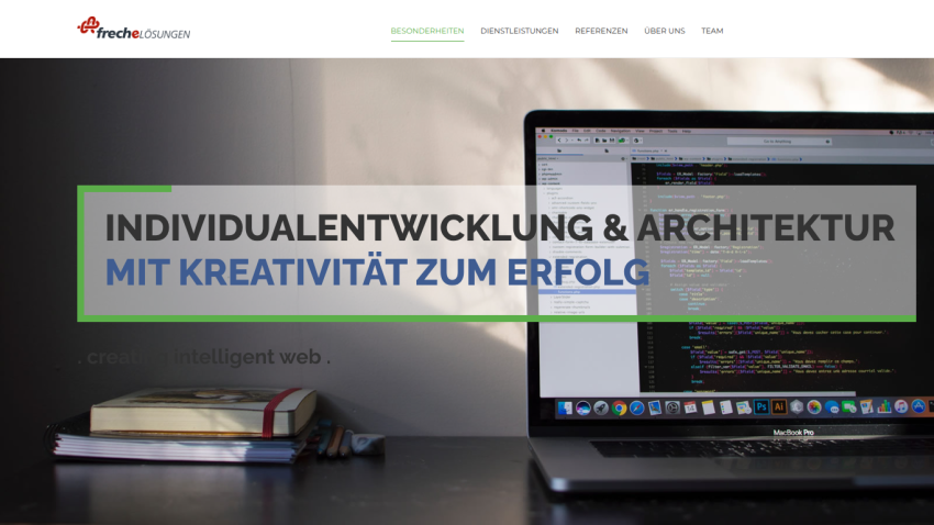 Website header with navigation and hero section showing individual development and architecture with creativity for success