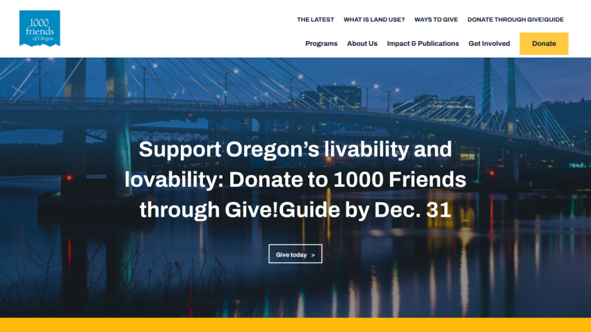 Homepage header with navigation menu and hero section featuring a headline and call-to-action button