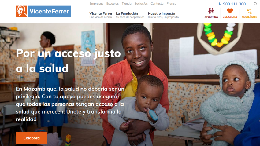 Nonprofit website promoting fair access to health in Mozambique with call to action to collaborate