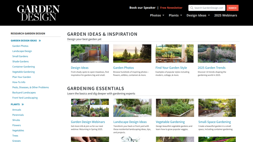 Homepage of Garden Design featuring garden ideas, inspiration, and gardening essentials.