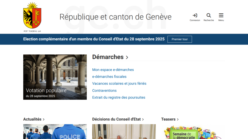 Geneva Canton website displaying election information and public services.
