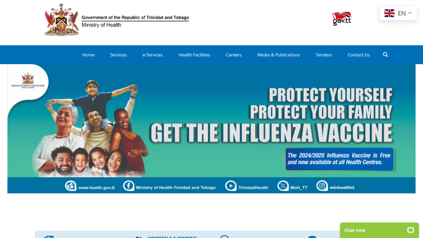 Trinidad and Tobago Ministry of Health TeenCare website homepage with navigation menu and colorful teencare banner