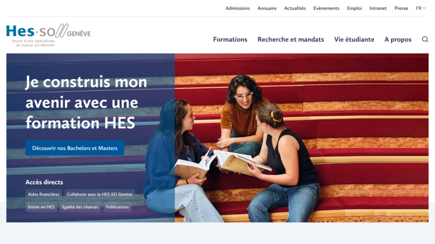 Homepage featuring students discussing education opportunities with a call to action for HES training.