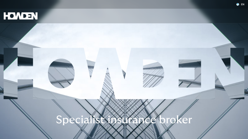 Homepage of Howden, featuring the logo and tagline 'Specialist insurance broker'.