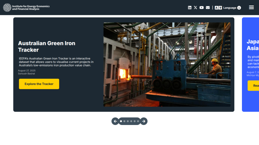 Interactive tracker for Australian green iron production with a prominent call to action.