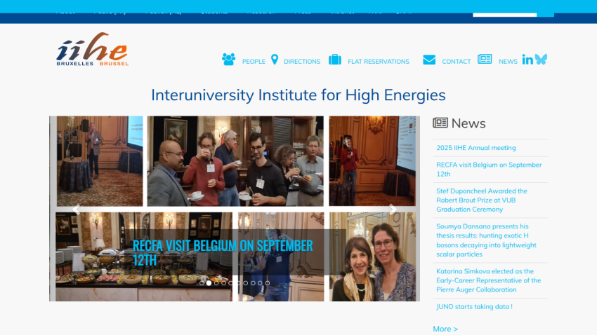 Interuniversity Institute for High Energies homepage with event photos and news links including RECFA visit Belgium on September 12th