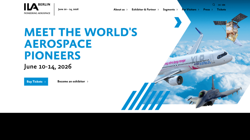 ILA Berlin aerospace event June 10-14, 2026 with call to buy tickets and become an exhibitor