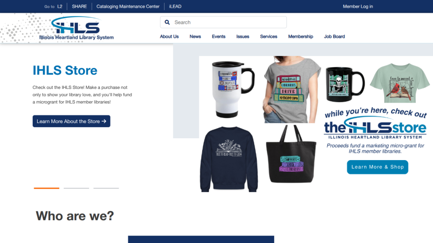 Illinois Heartland Library System store page promoting merchandise to fund microgrants for member libraries