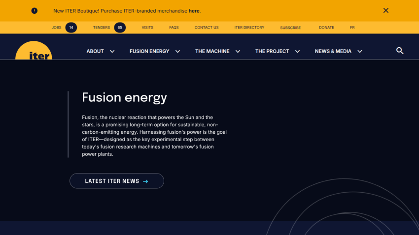 Overview of fusion energy with a brief description and latest news link.