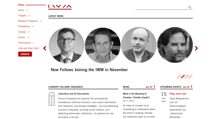 IVAA website homepage showing new fellows joining in November with portraits and navigation menu