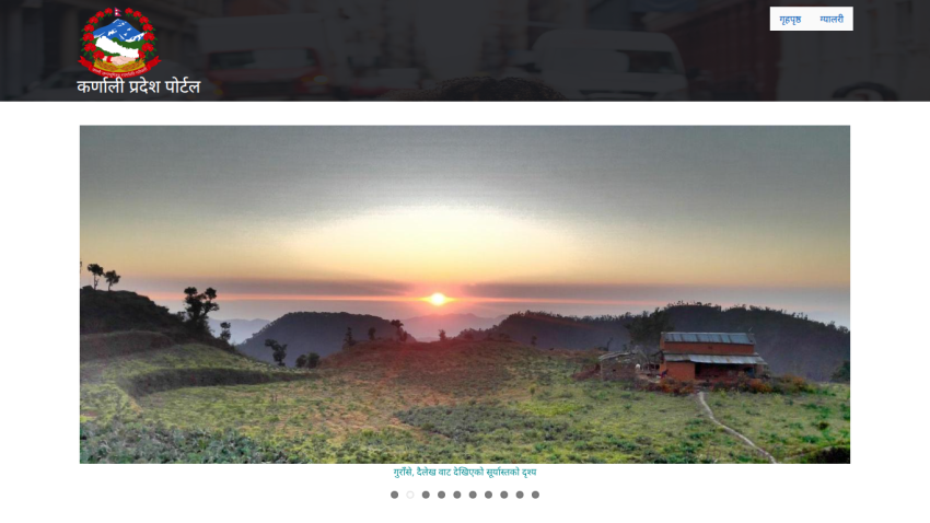 Karnali Province Portal with a scenic sunrise view over hills and a house in the foreground