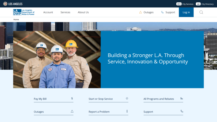 Website promoting services with a headline about building a stronger L.A. and navigation options.