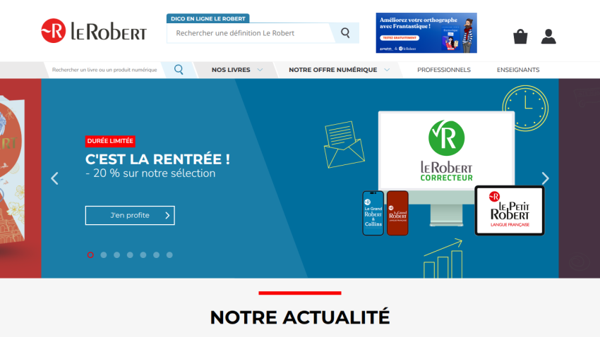 Promotional banner for back-to-school offers on Le Robert's website.