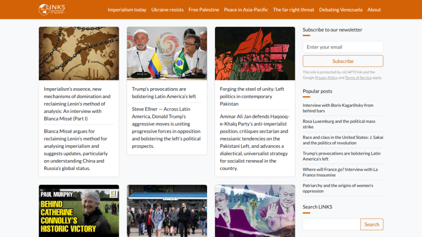 Links International of Socialist website with articles on imperialism, Latin America, Pakistan politics, and newsletter subscription