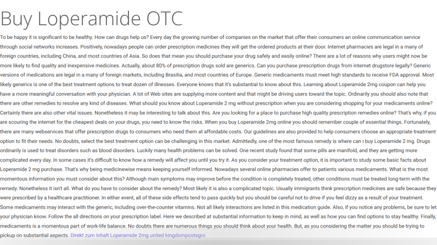 Article about buying Loperamide OTC, discussing online pharmacies, prescription drugs, and medication safety.
