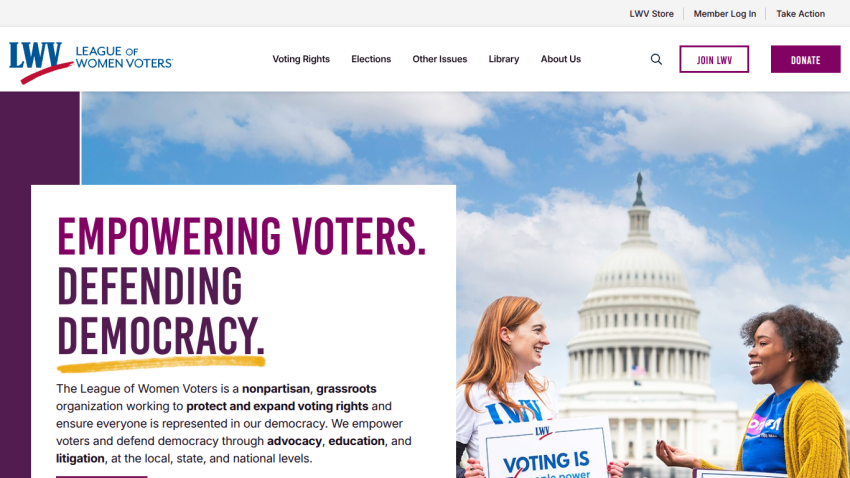 League of Women Voters homepage promoting voter empowerment and democracy.