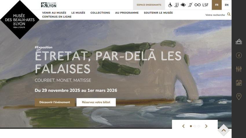 Musée des Beaux-Arts de Lyon exhibition ÉTRETAT, PAR-DELÀ LES FALAISES featuring Courbet, Monet, Matisse from Nov 29, 2025 to Mar 1, 2026.