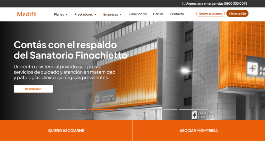 Medifé healthcare site with support from Sanatorio Finocchietto, offering maternity and clinical surgical care services