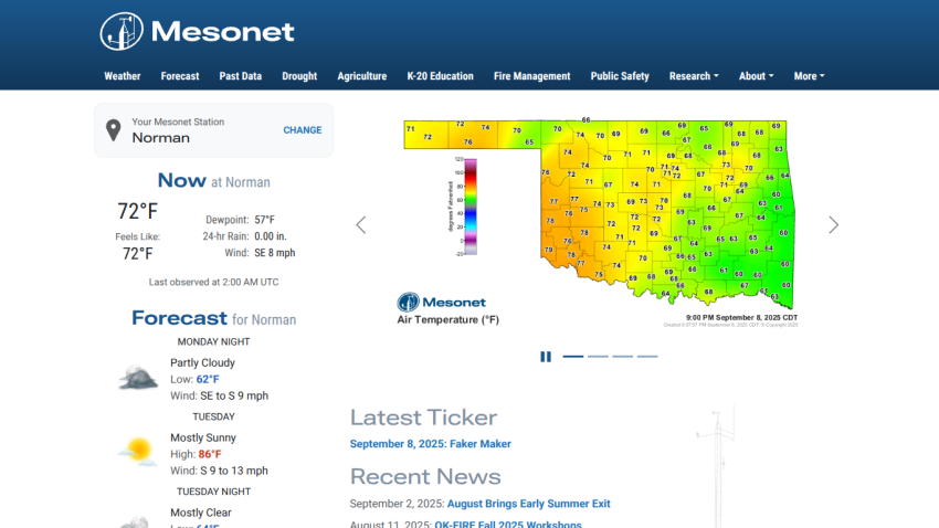 Weather information for Norman, Oklahoma, including current temperature and forecast.
