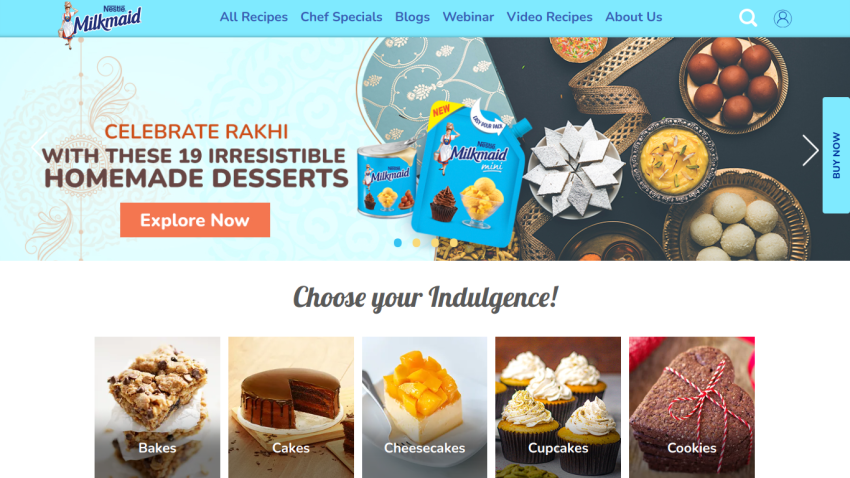 Homepage promoting homemade desserts for Rakhi with featured items and a call to action.