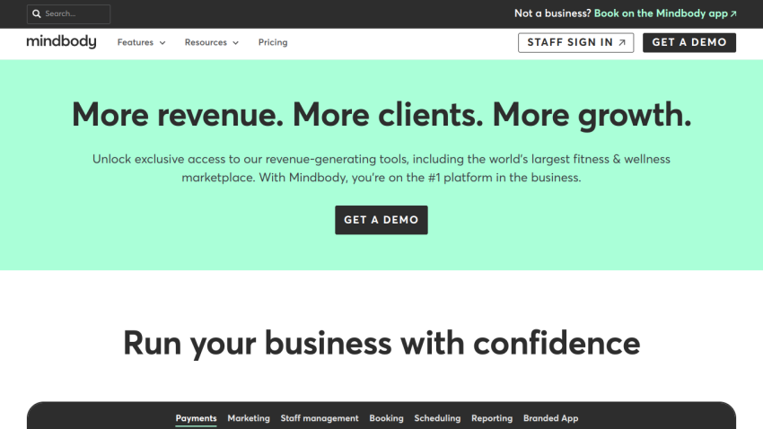 Promotional section highlighting business growth with a call-to-action button.