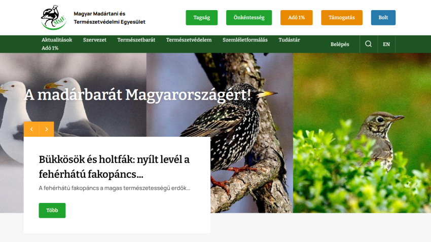 Homepage of a bird conservation website featuring images of birds and a call to action.