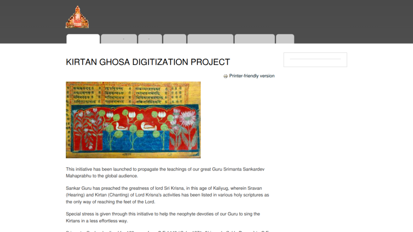 Kirtan Ghosa Digitization Project promoting teachings of Guru Srimanta Sankardev Mahaprabhu with an illustrated manuscript image