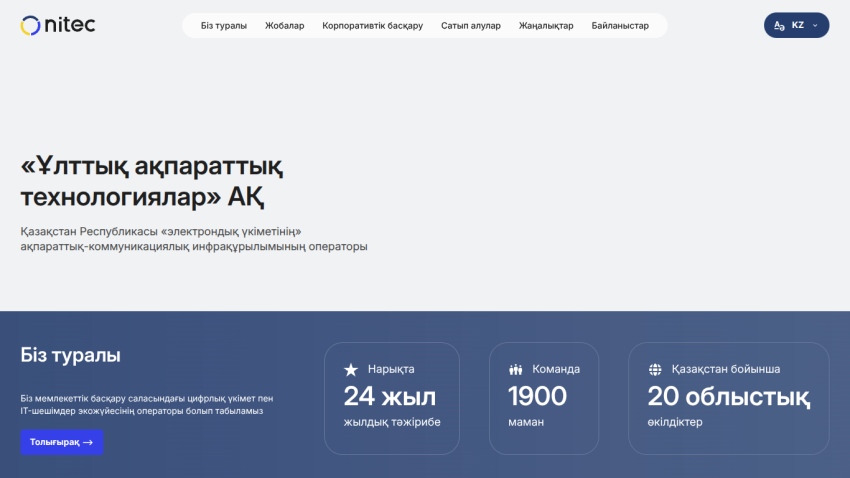Homepage of NITEC showcasing their services and experience in information technology.