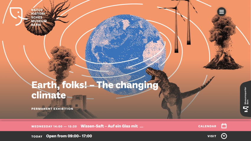 Website hero section with headline 'Earth, folks! – The changing climate' and navigation menu