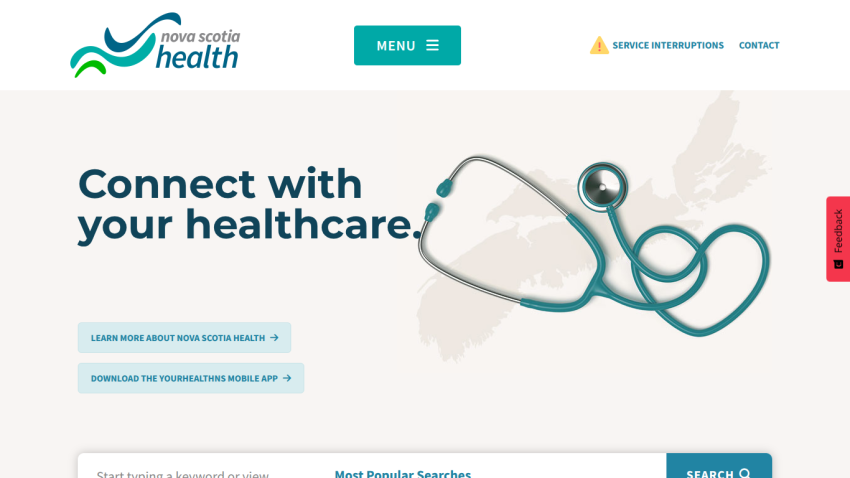Homepage of Wave Health featuring a stethoscope graphic and a call to action for healthcare connection.
